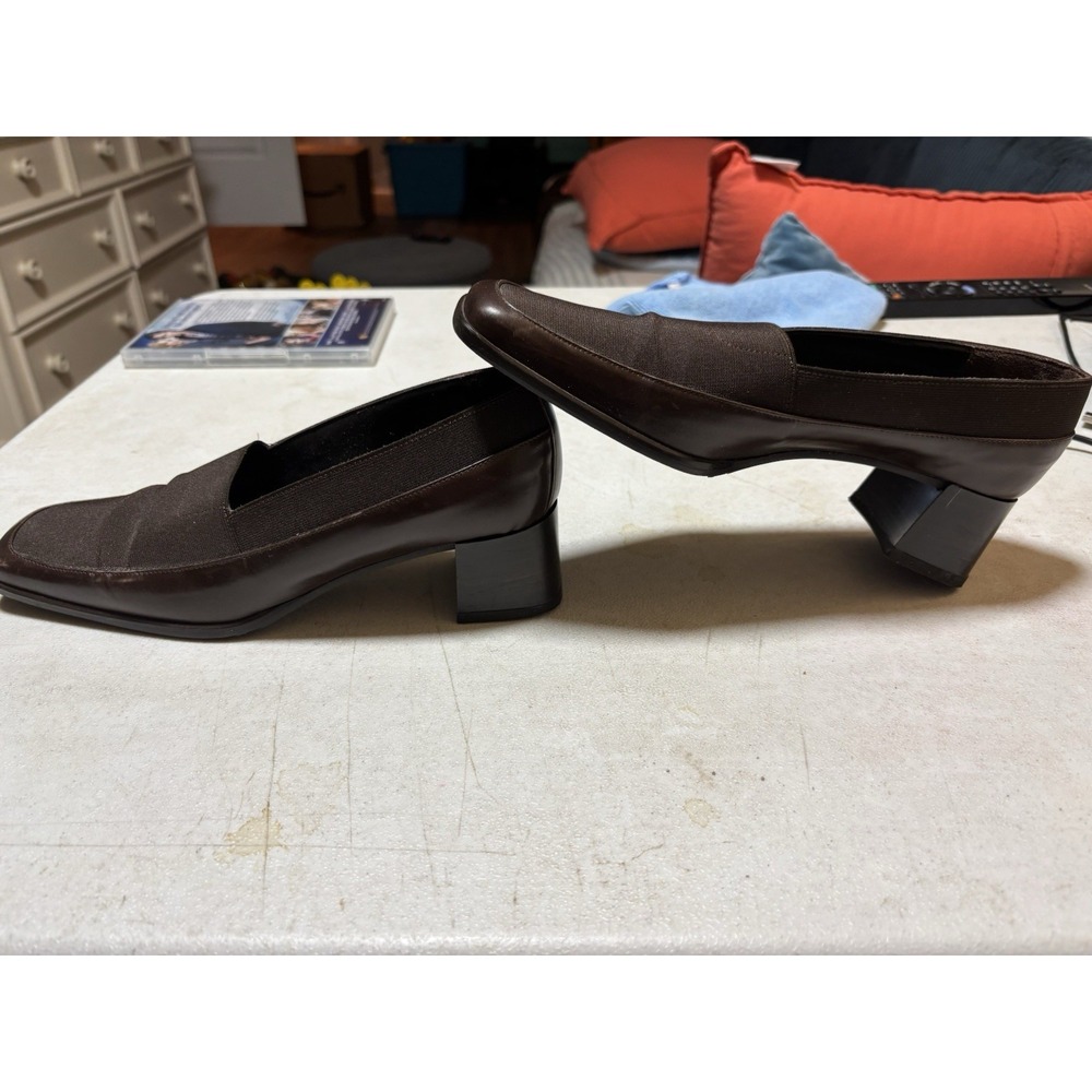 SESTO MEUCCI LADIES BROWN STRETCH FABRIC LEATHER TRIM LOAFERS SIZE 8 M